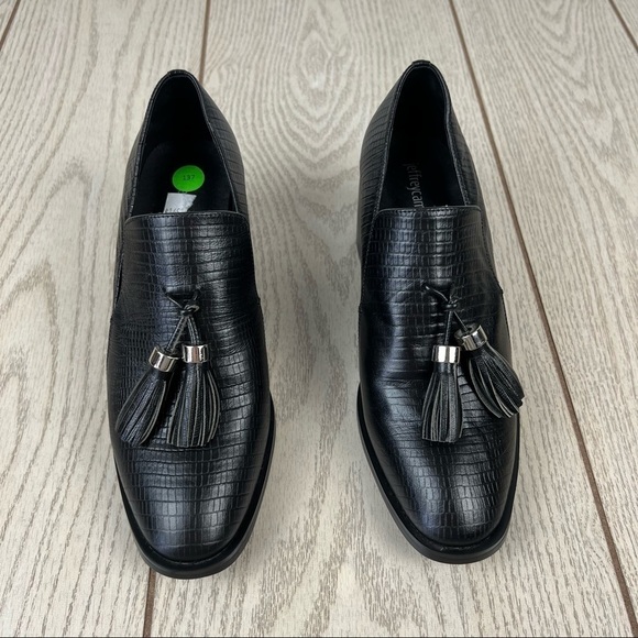 Jeffery Campbell Torbett Heeled Tassel Loafers 8 Black Croc Embossed $168 - Picture 2 of 10